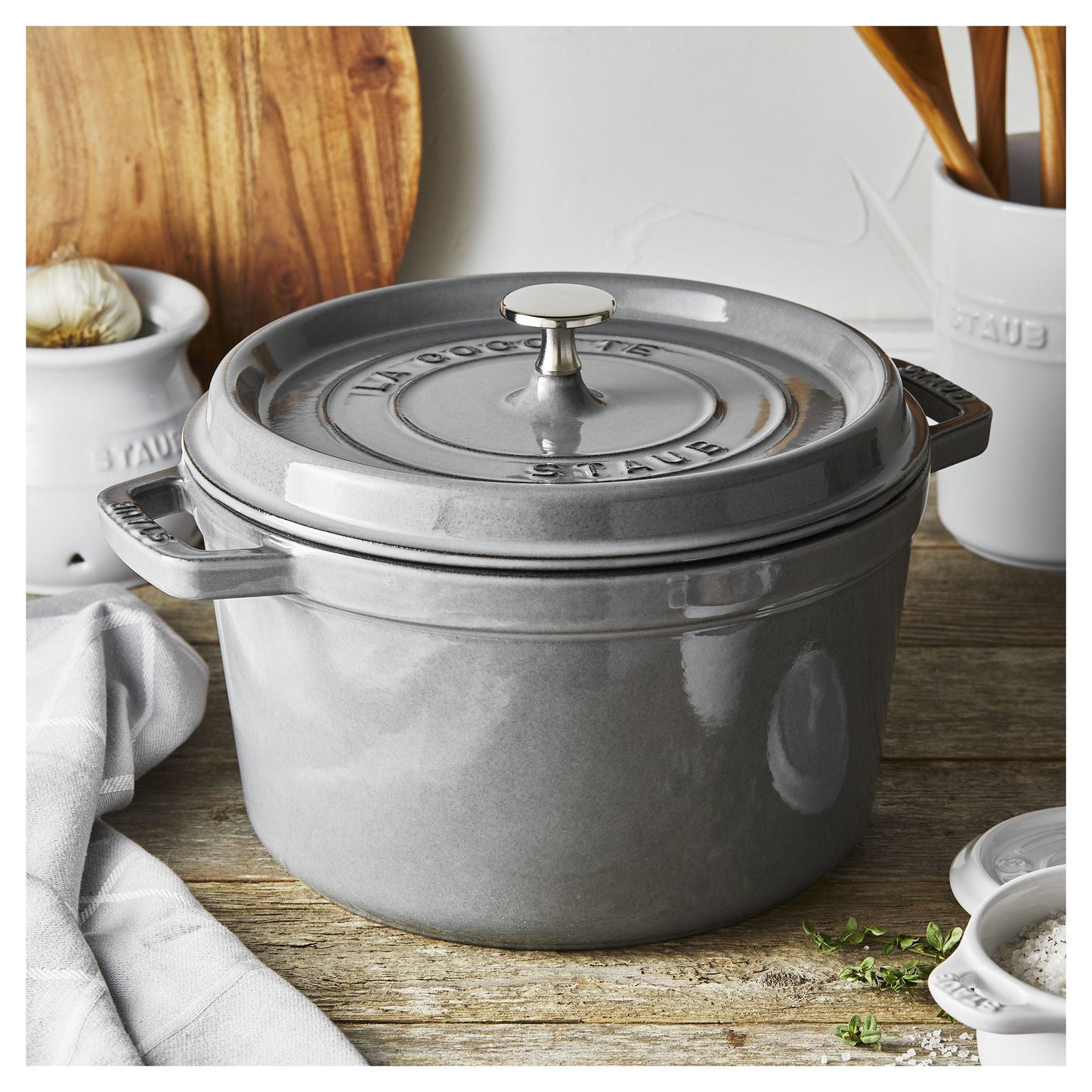STAUB La Cocotte 4.75 L Cast Iron Round Tall Cocotte, Graphite-Grey