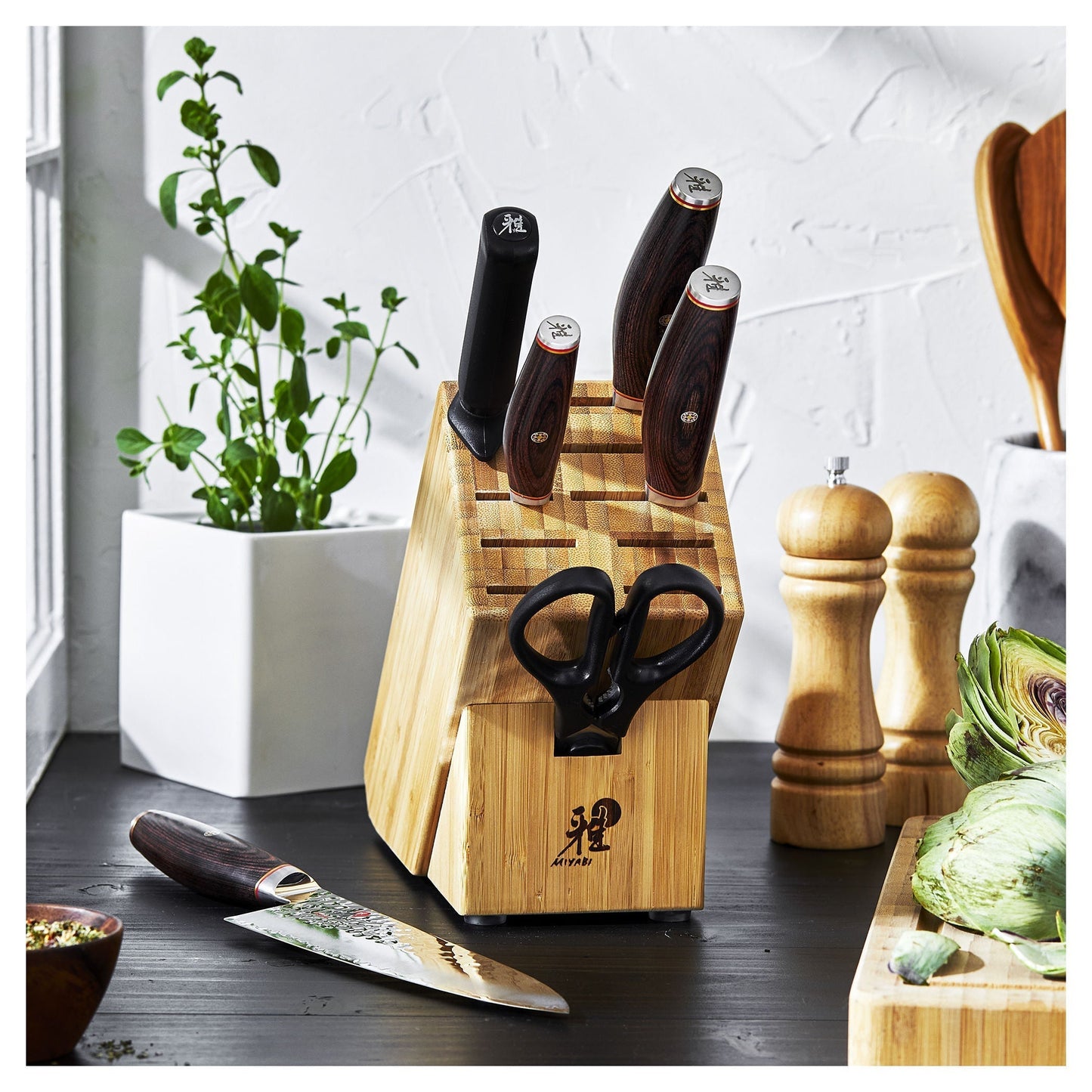 MIYABI 6000 MCT 7 Piece Knife Block Set, Nature