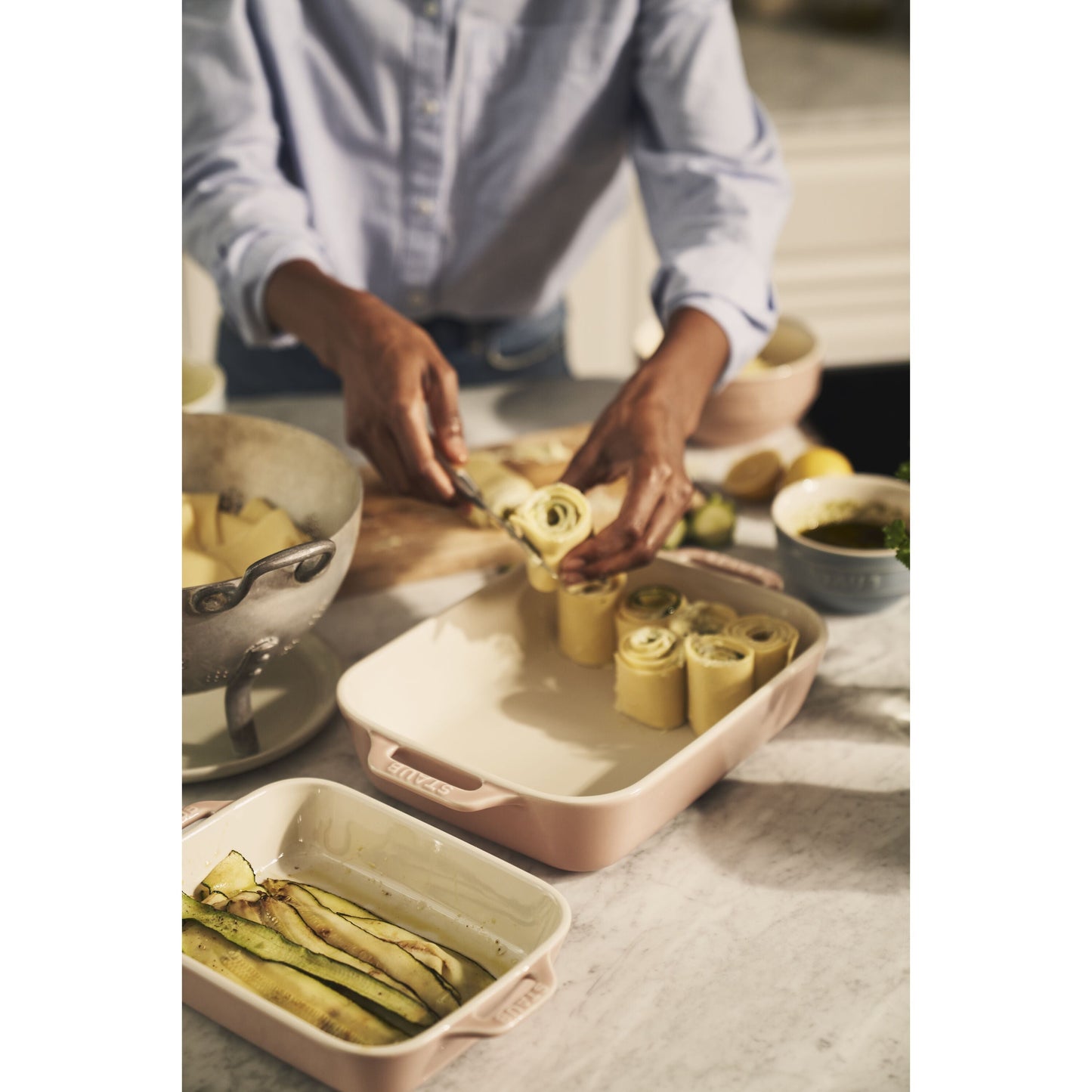 STAUB Ceramique Rectangular Baking Dish Set Macaron Light Pink 2 Piece