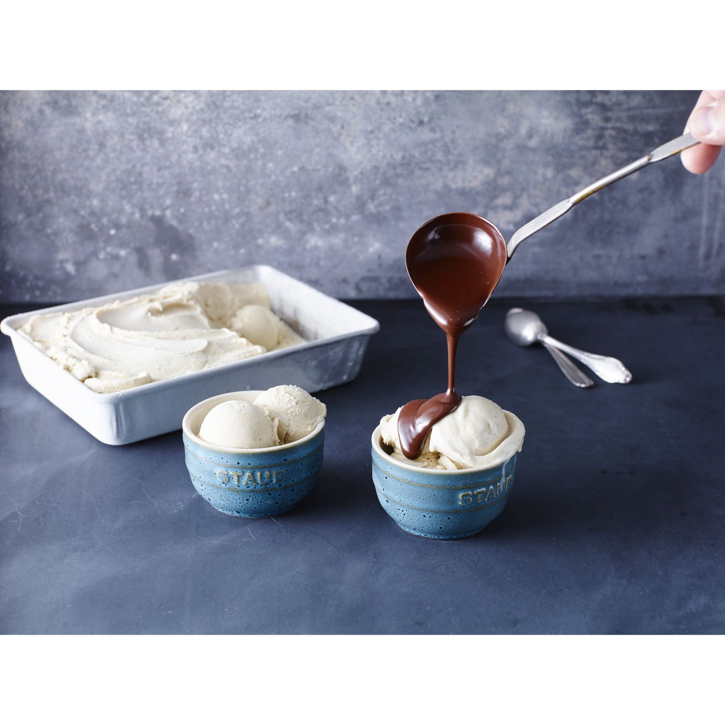 STAUB Ceramique 2 Piece Ceramic Round Ramekin Set, Ancient-Turquoise