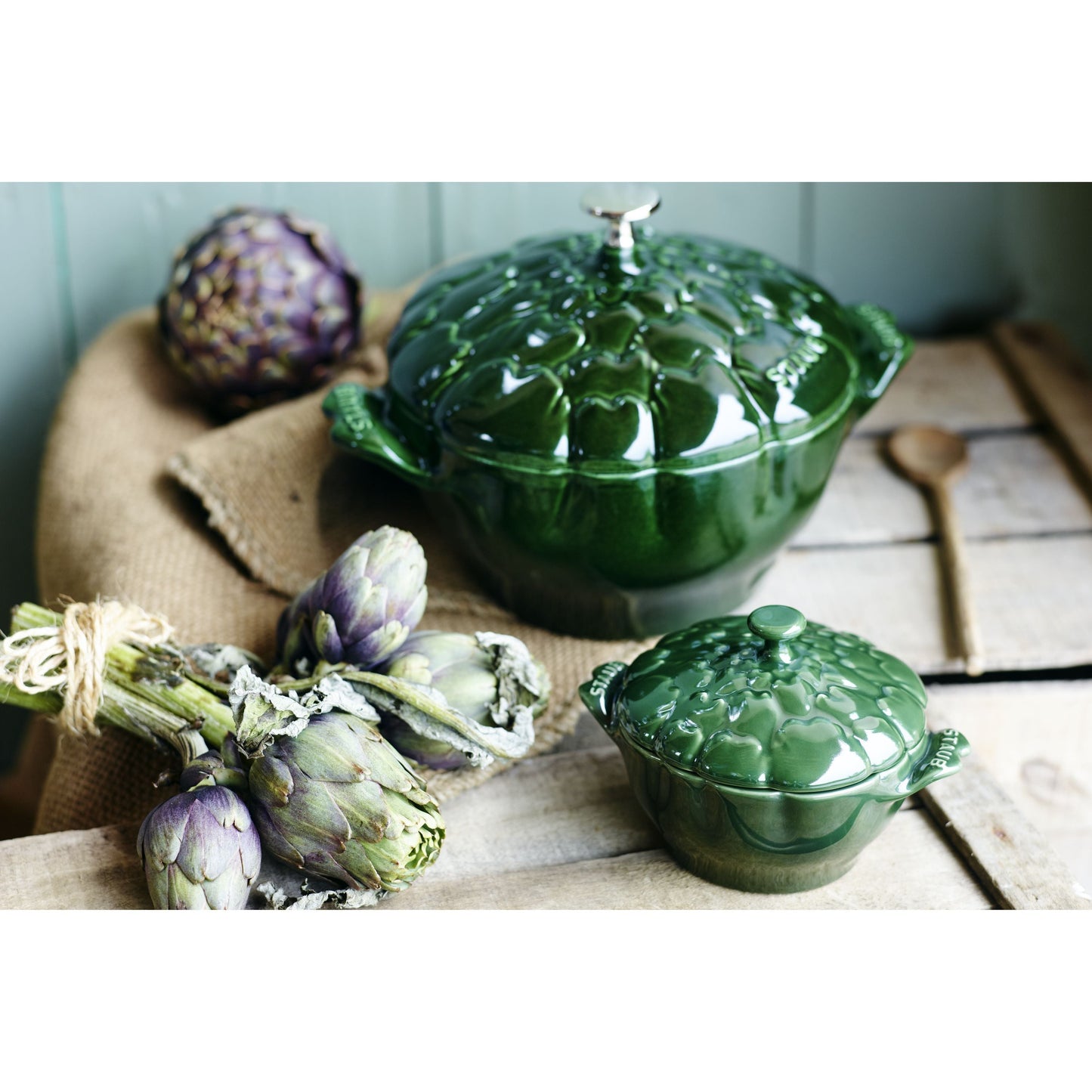 STAUB La Cocotte 3 L Cast Iron Artichoke Cocotte, Basil-Green