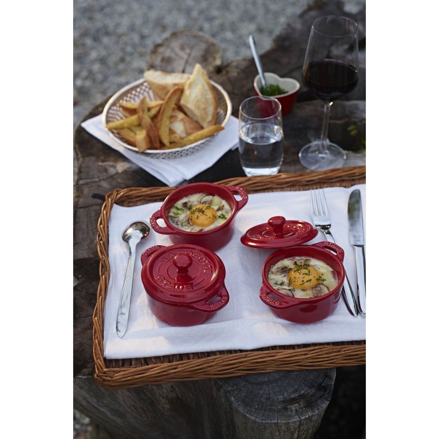 STAUB Ceramique 3 Piece Ceramic Cocotte Set, Cherry