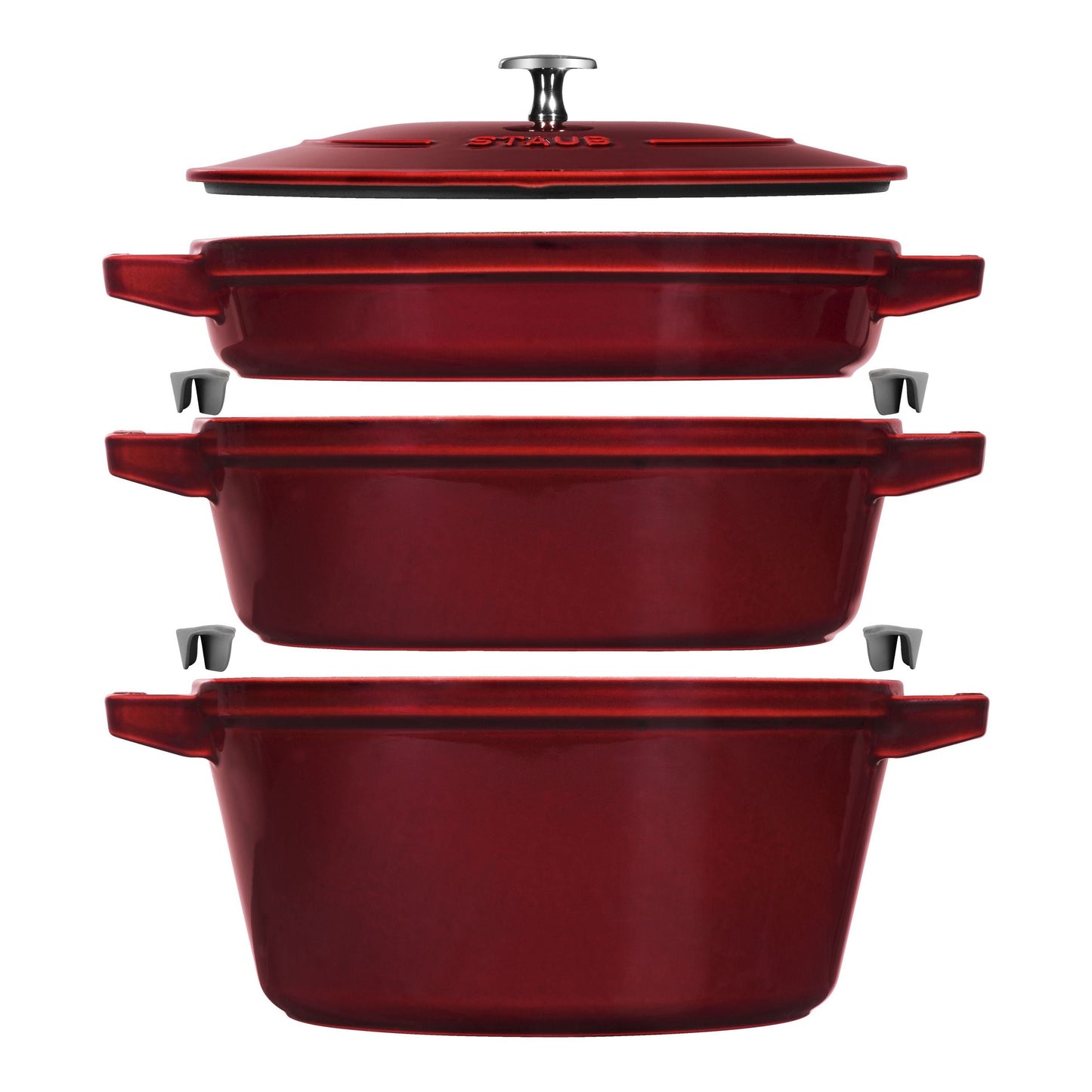 STAUB Stackable Set Stackable Set Large 4 Piece Cast Iron, Grenadine-Red