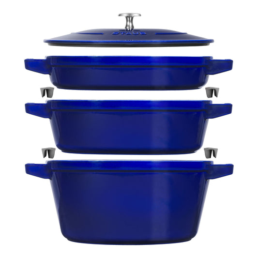 STAUB Stackable Set Stackable Set Large 4 Piece Cast Iron, Dark-Blue