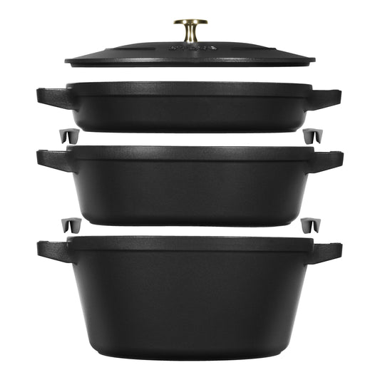STAUB Stackable Set Stackable Set Medium 4 Piece Cast Iron, Black