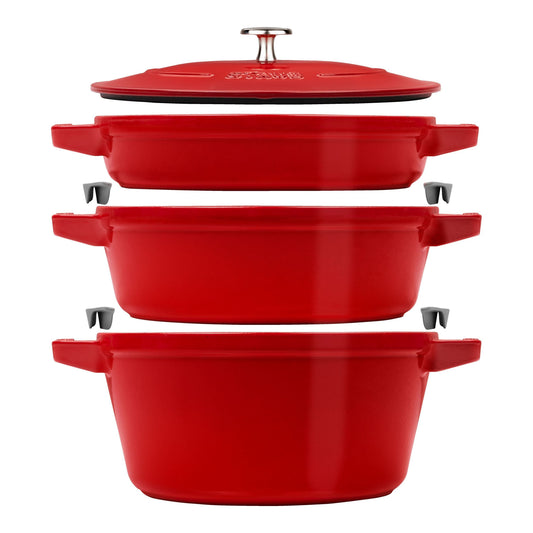 STAUB La Cocotte Stackable Set Medium 4 Piece, Cast Iron, Cherry