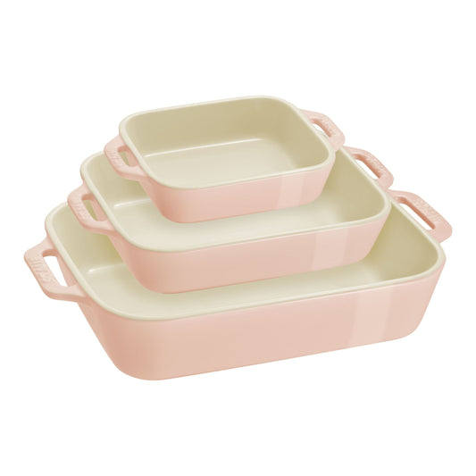 STAUB Ceramique Rectangular Baking Dish Set Macaron Light Pink 3 Piece