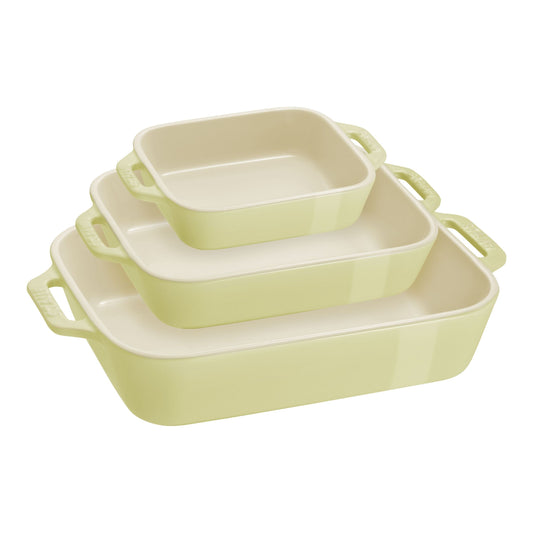 STAUB Ceramique Rectangular Baking Dish Set Macaron Light Green 3 Piece