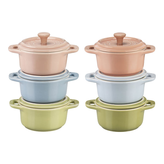 STAUB Ceramique 6 Piece Ceramic Cocotte Set Macaron, Mixed Colours