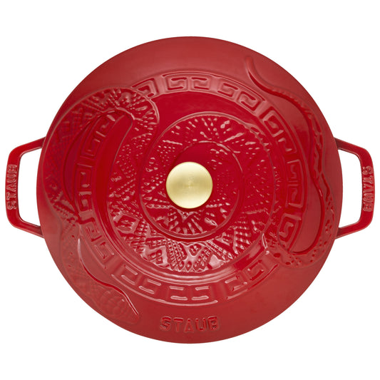 STAUB La Cocotte 4.8 L Cast Iron Round Essential French Oven With Snake Lid, Cherry