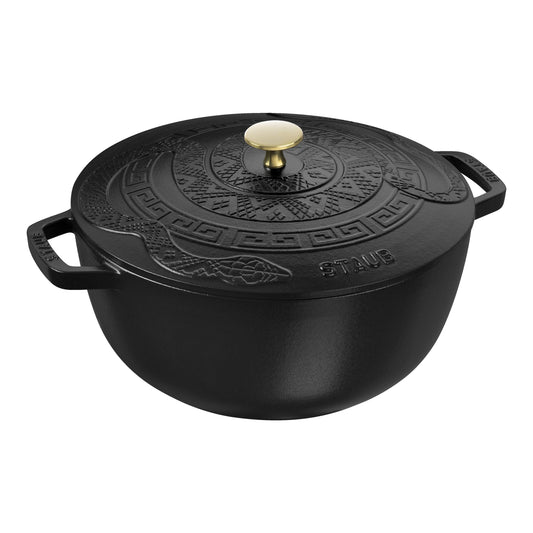 STAUB La Cocotte 4.8 L Cast Iron Round Essential French Oven With Snake Lid, Black