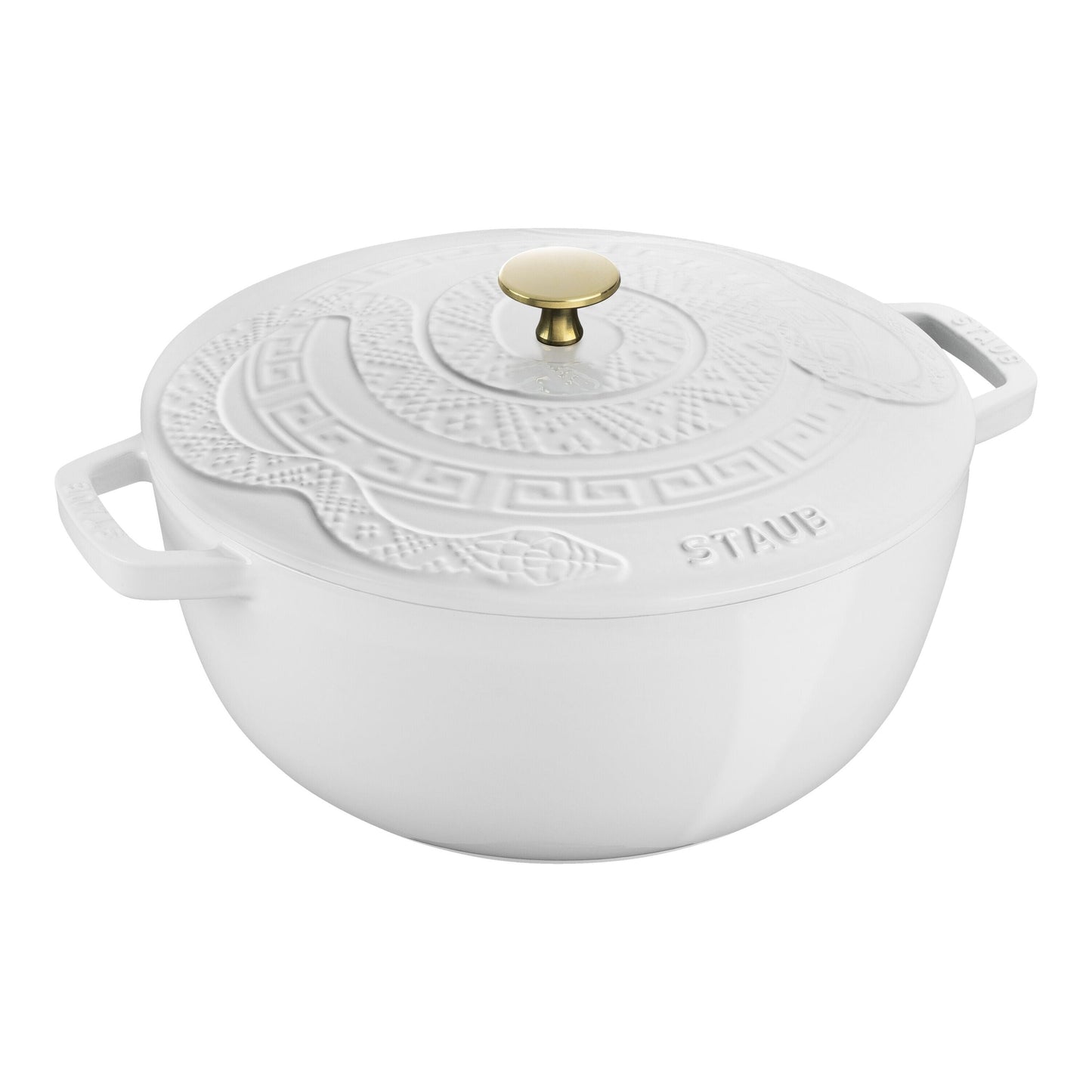 STAUB La Cocotte 4.8 L Cast Iron Round Essential French Oven With Snake Lid, Pure-White