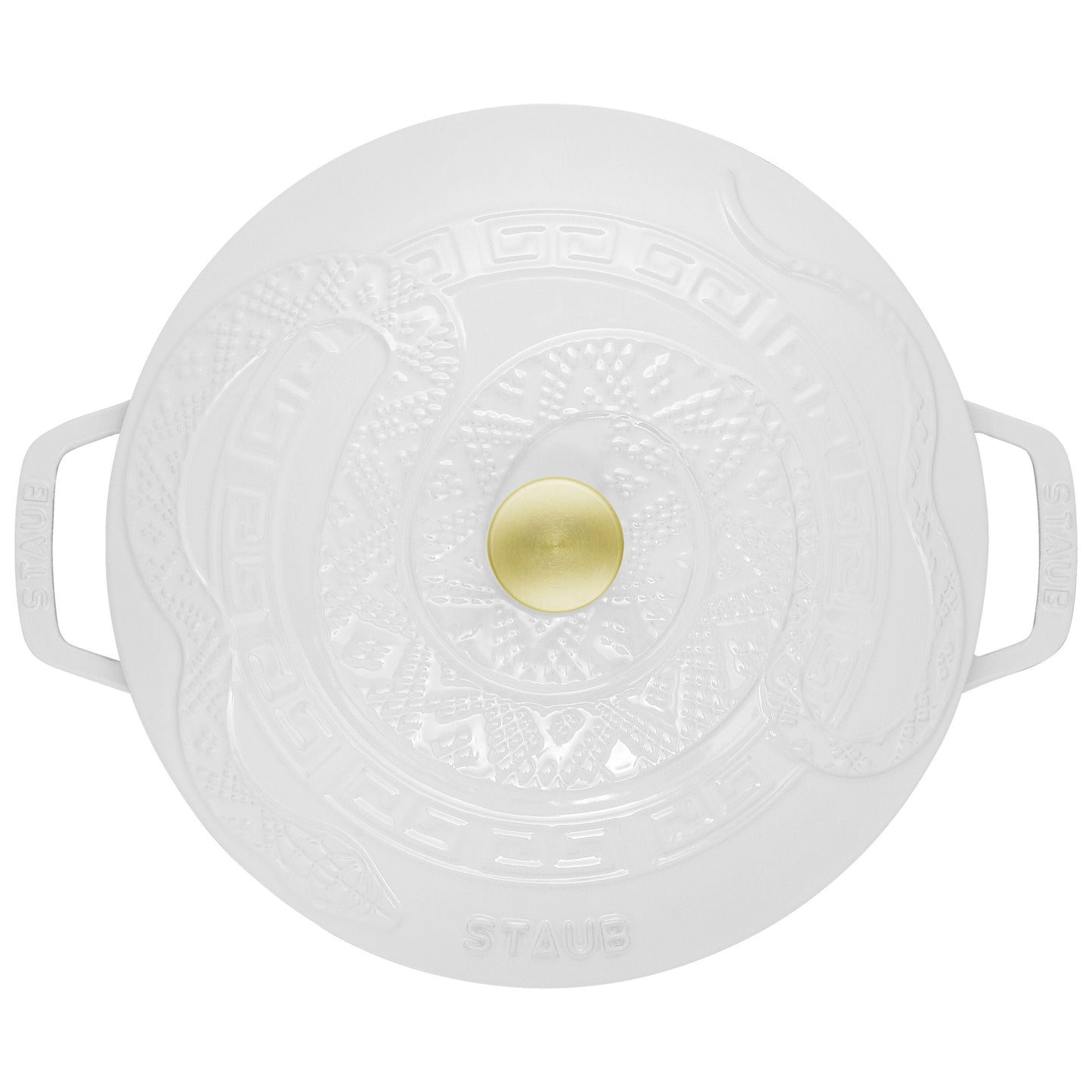 STAUB La Cocotte 4.8 L Cast Iron Round Essential French Oven With Snake Lid, Pure-White