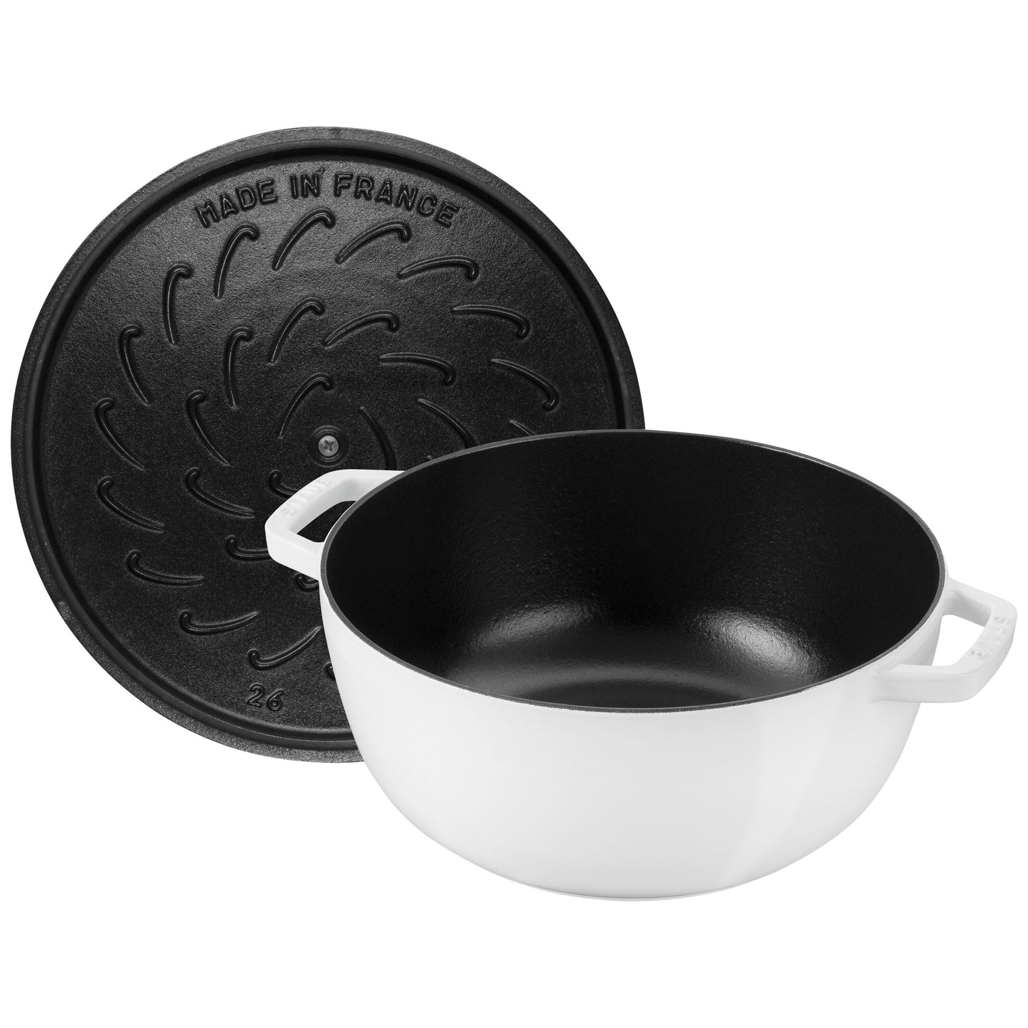 STAUB La Cocotte 4.8 L Cast Iron Round Essential French Oven With Snake Lid, Pure-White