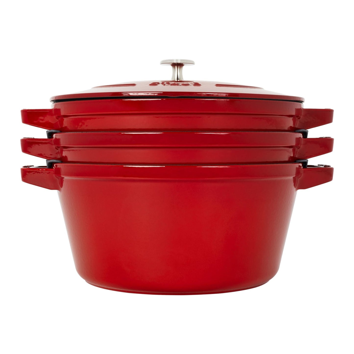 STAUB Stackable Set Stackable Set Large 4 Piece Cast Iron, Cherry