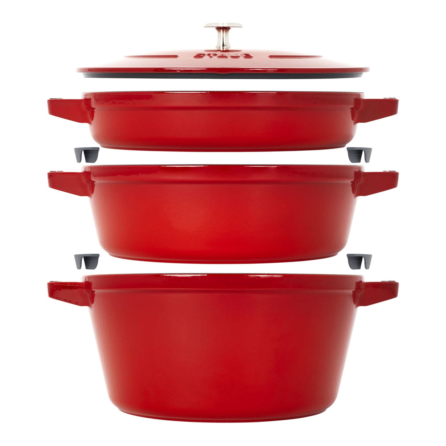 STAUB Stackable Set Stackable Set Large 4 Piece Cast Iron, Cherry