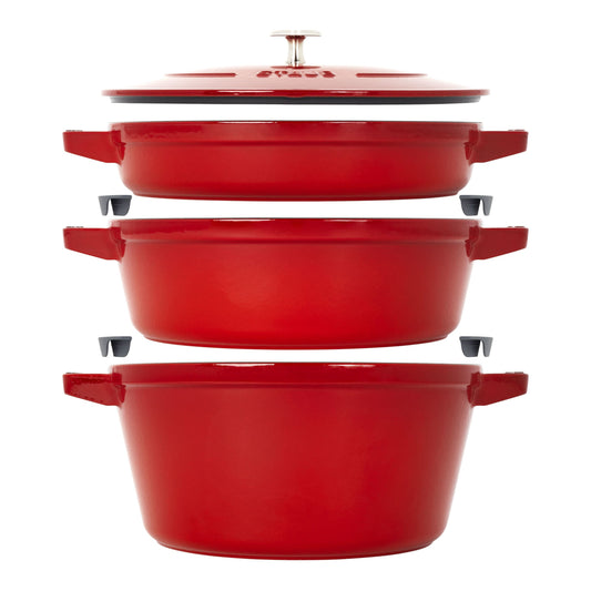 STAUB Stackable Set Stackable Set Large 4 Piece Cast Iron, Cherry