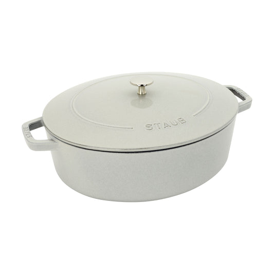 STAUB La Cocotte 6 L Cast Iron Oval Wide Oval Dutch Oven, White Truffle