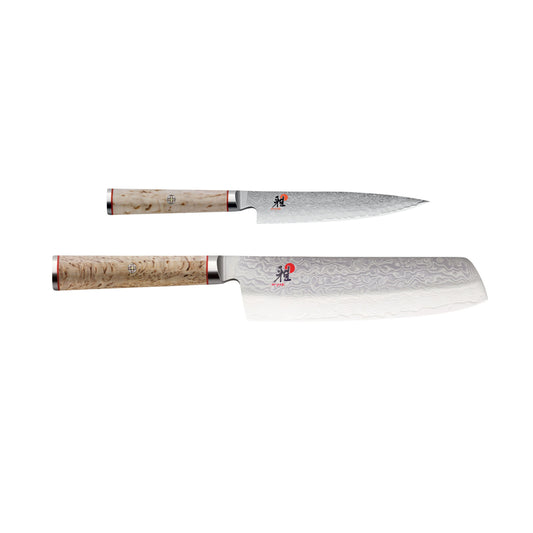 MIYABI 5000 MCD 2 Piece  6.5 Inch Nakiri & 5 Inch Paring Knife, Brown