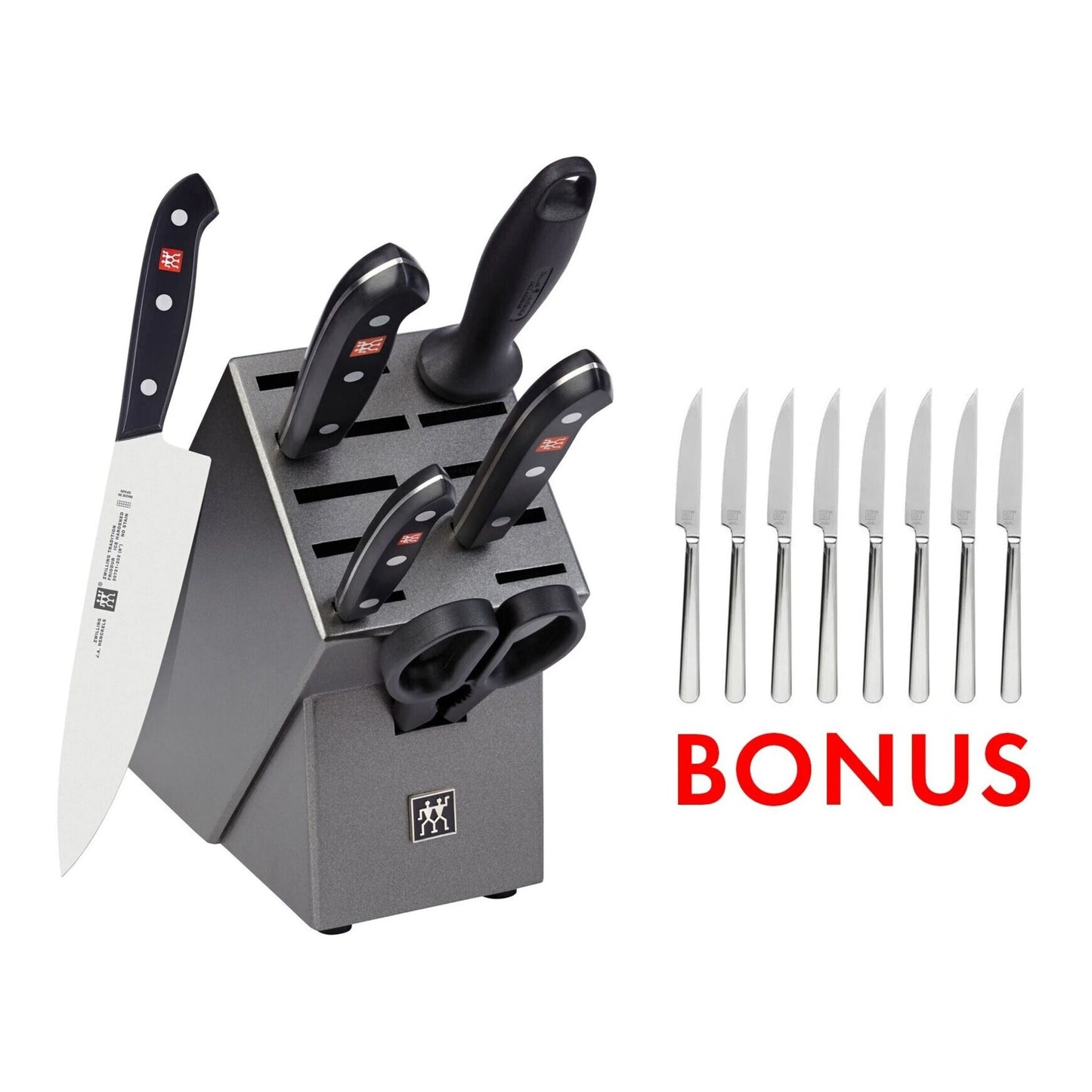 ZWILLING Tradition 7 Piece Knife Block Set With Bonus Steak Set