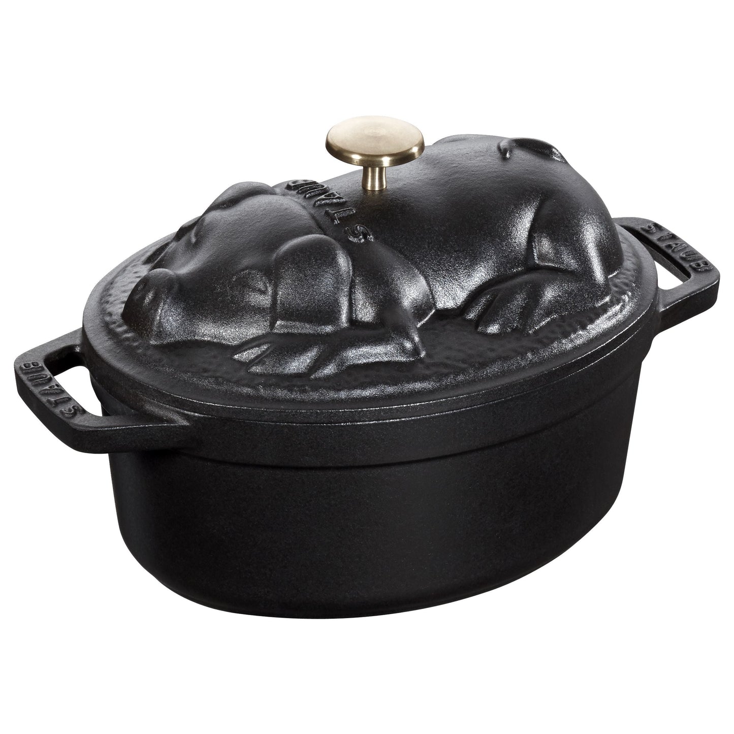 STAUB La Cocotte 1 L Cast Iron Oval Cocotte Pig Lid, Black