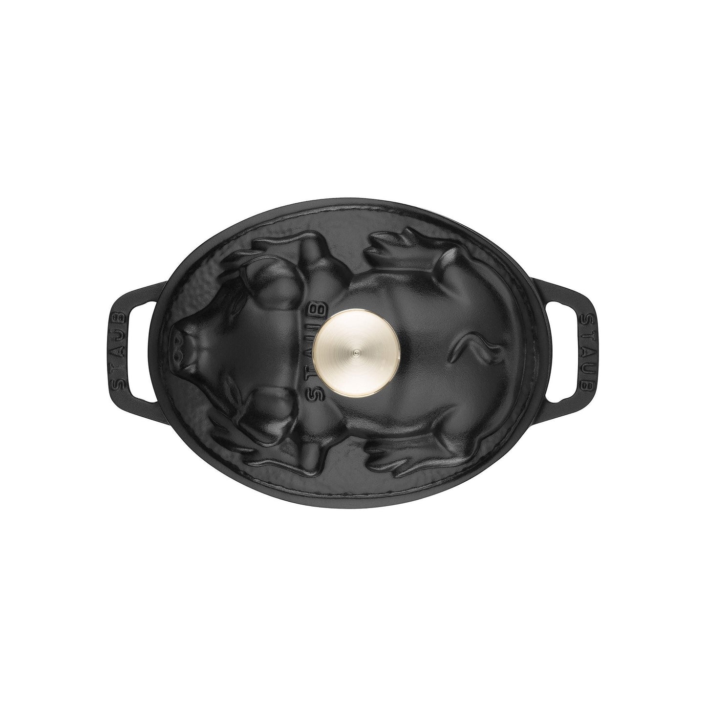 STAUB La Cocotte 1 L Cast Iron Oval Cocotte Pig Lid, Black