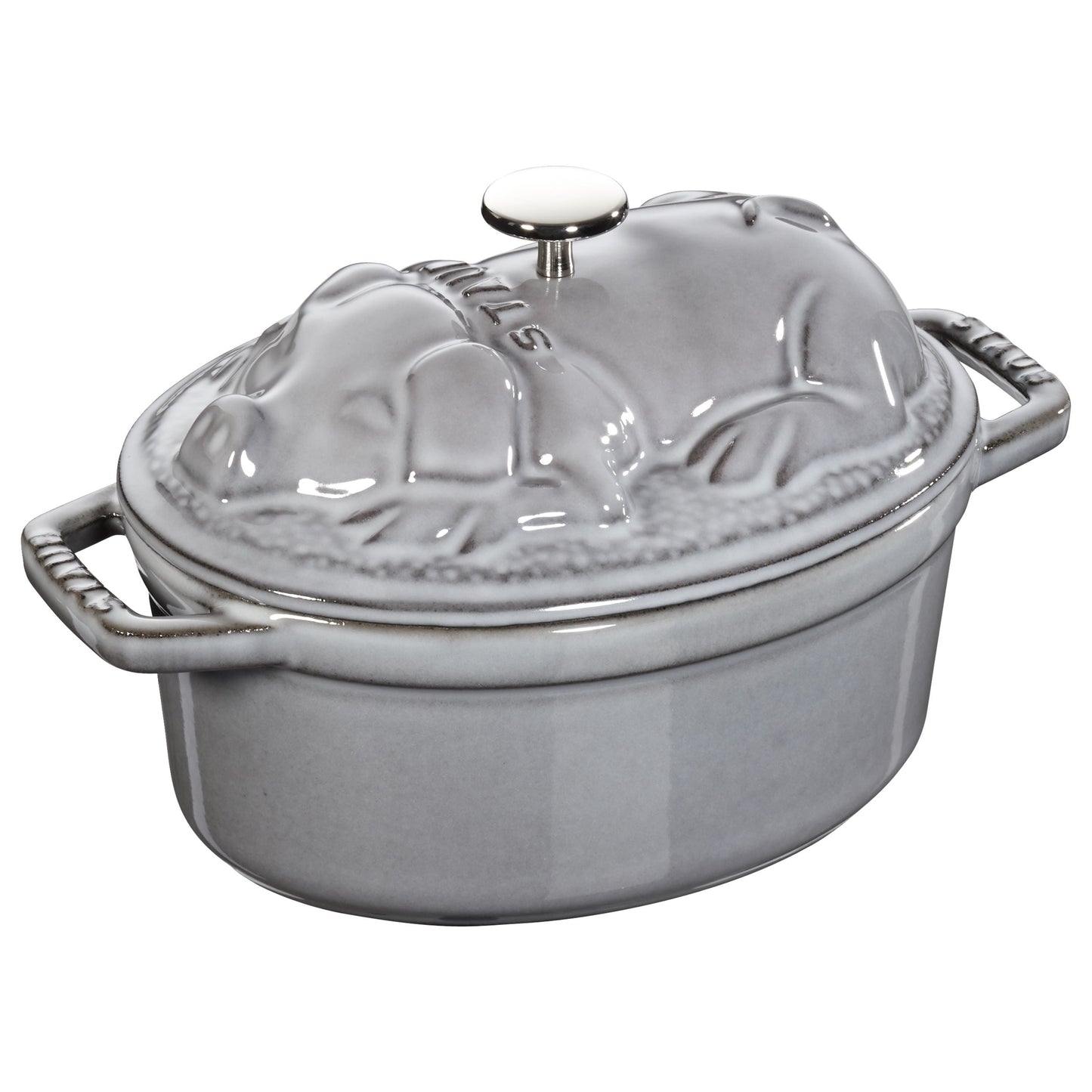 STAUB La Cocotte 1 L Cast Iron Oval Cocotte Pig Lid, Graphite-Grey