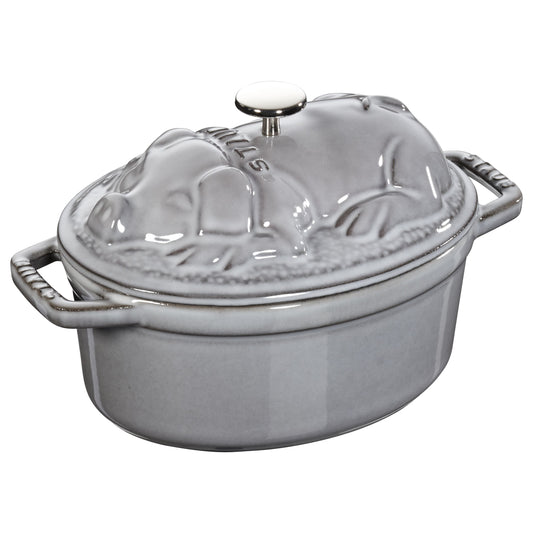 STAUB La Cocotte 1 L Cast Iron Oval Cocotte Pig Lid, Graphite-Grey