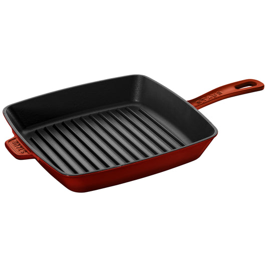 STAUB Grill Pans 30 Cm Cast Iron Square American Grill, Grenadine-Red