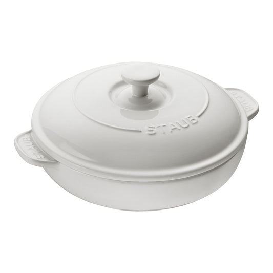STAUB Ceramique  Ceramic Round Brie Cheese Baker With Lid, Pure-White