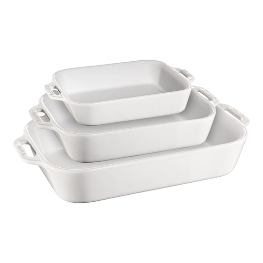 STAUB Ceramique Rectangular Baking Dish Set White 3 Piece