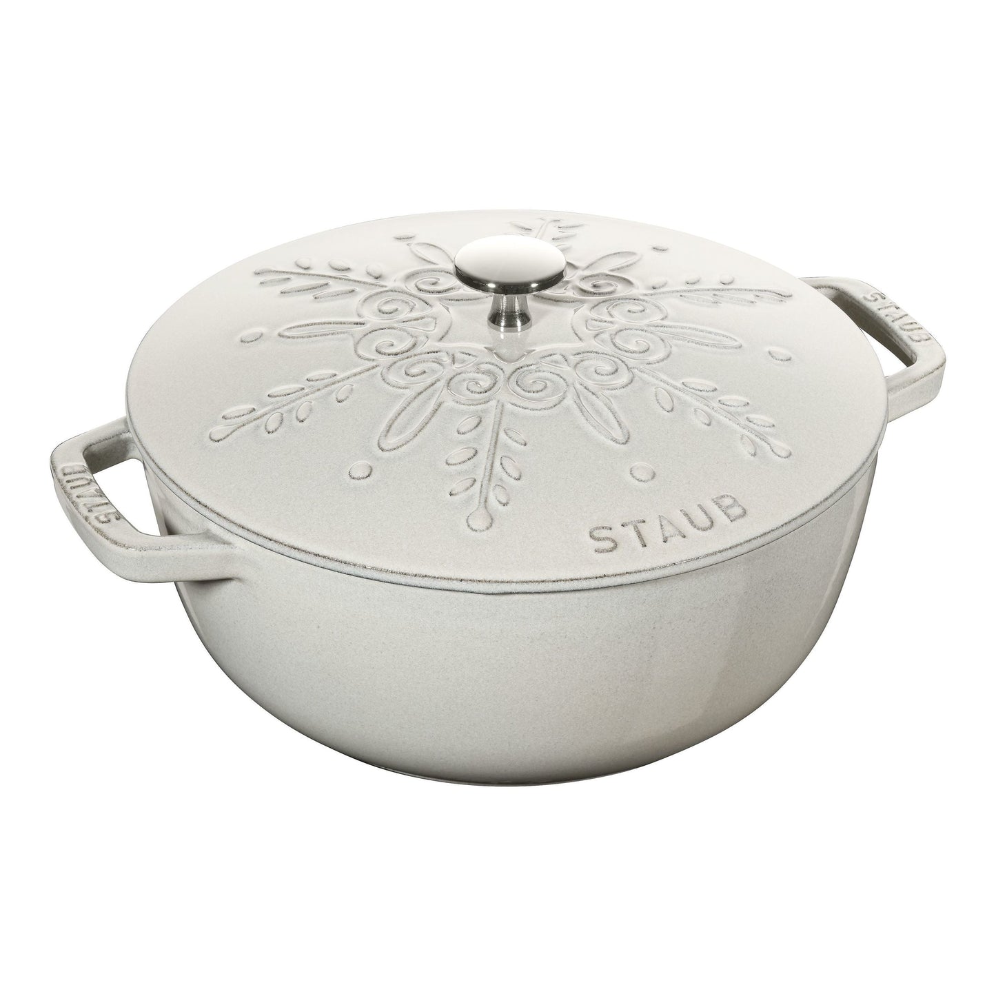STAUB La Cocotte 3.6 L Cast Iron Round French Oven Snowflake, White Truffle