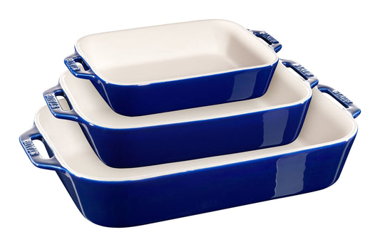 STAUB Ceramique Rectangular Baking Dish Set Dark Blue 3 Piece