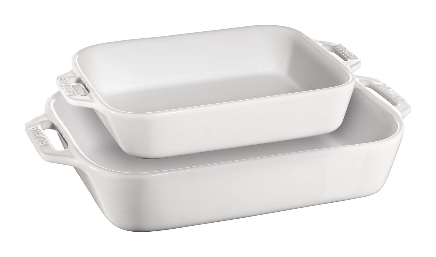 STAUB Ceramique Rectangular Baking Dish Set White 2 Piece