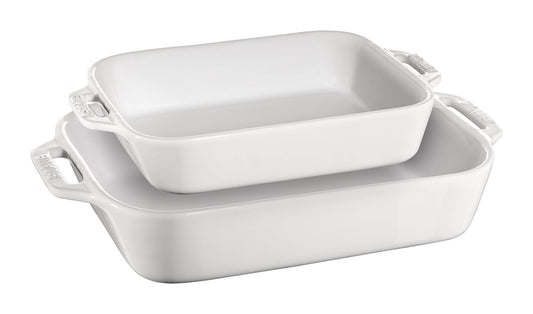 STAUB Ceramique Rectangular Baking Dish Set White 2 Piece