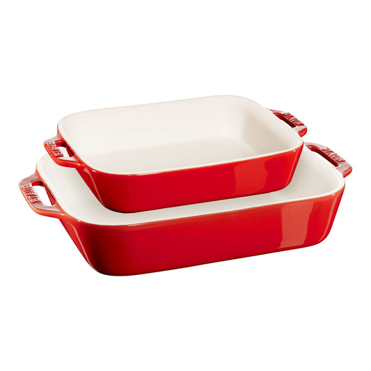 STAUB Ceramique Rectangular Baking Dish Set Cherry 2 Piece