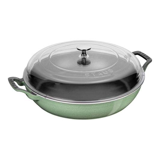 STAUB Cast Iron 3.5 L Cast Iron Round Heritage Braiser/Sauté Pan, Sage