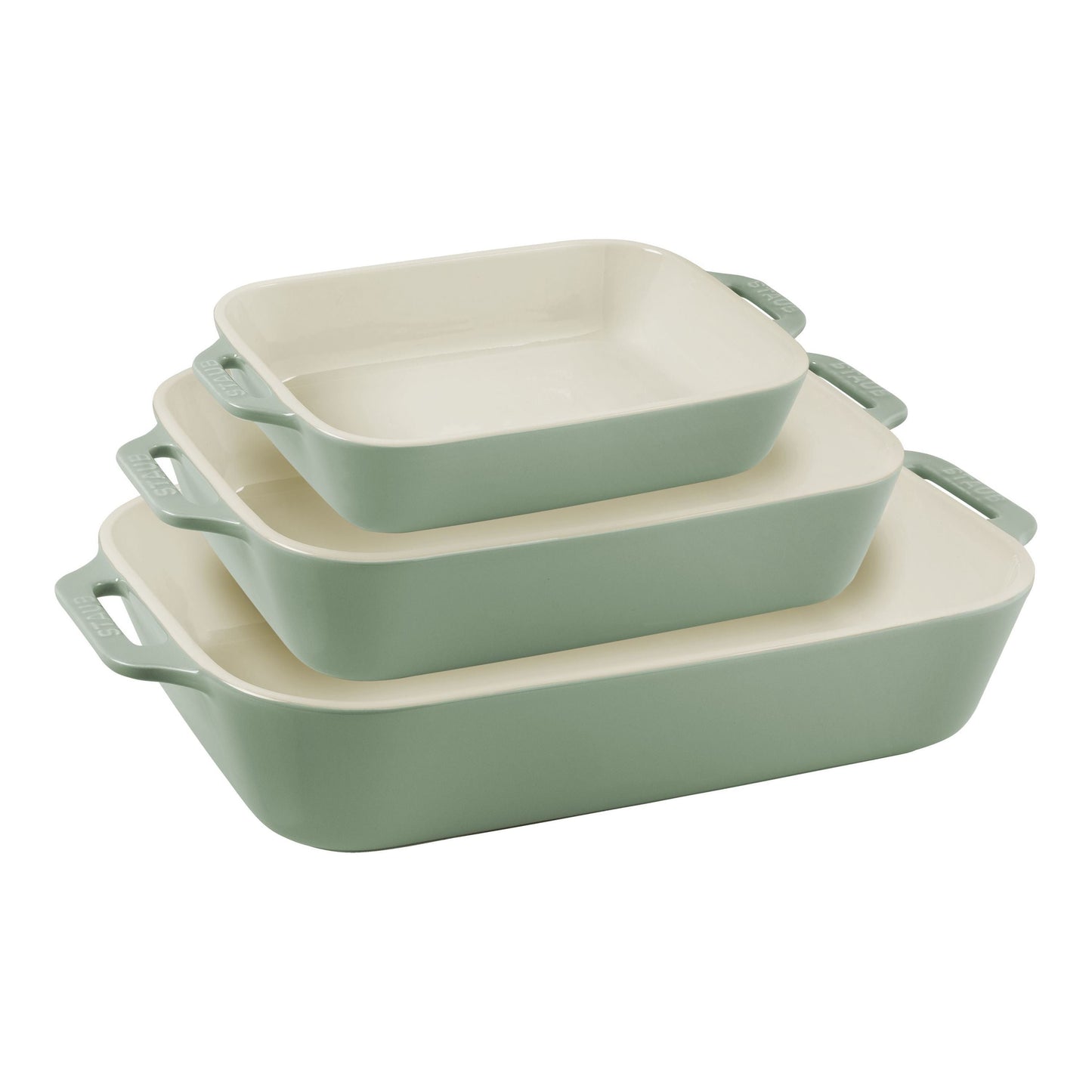STAUB Ceramique Rectangular Baking Dish Set Eucalyptus 3 Piece