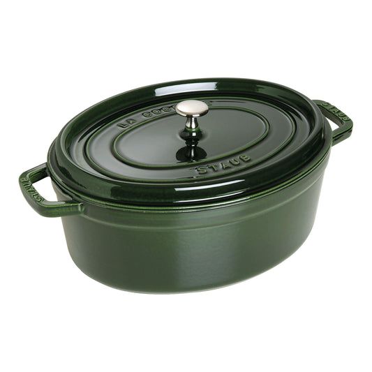 STAUB La Cocotte 5.5 L Cast Iron Oval Cocotte, Basil-Green
