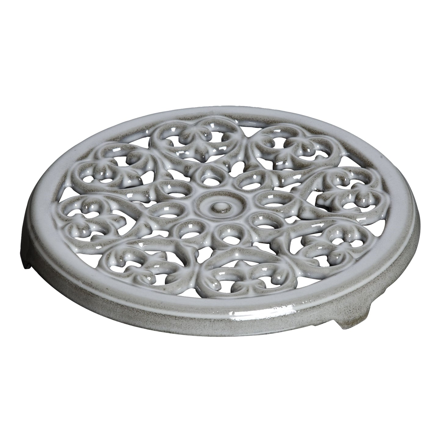 STAUB Serving 23 cm Round Cast Iron Trivet, Lily Decal, Graphite-Grey