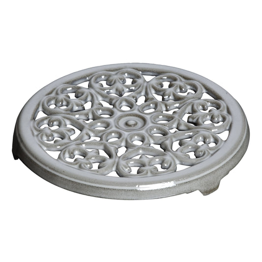 STAUB Serving 23 cm Round Cast Iron Trivet, Lily Decal, Graphite-Grey