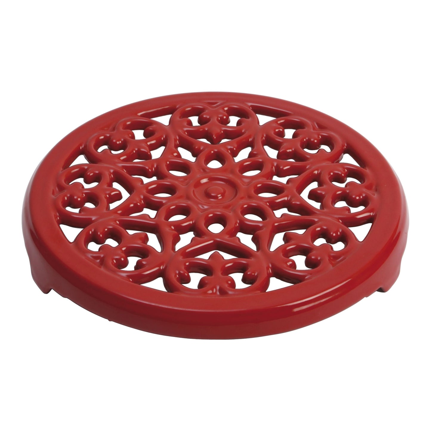 STAUB Serving 23 Cm Round Cast Iron Trivet, Lily Decal, Cherry