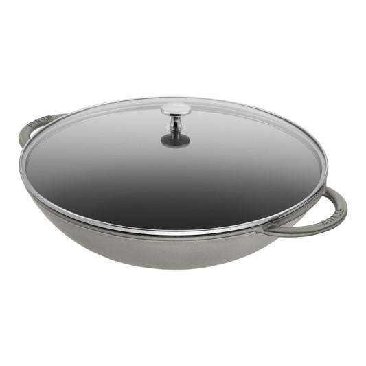 STAUB Specialities 37 Cm / 14.5 Inch Cast Iron Wok With Glass Lid, Graphite-Grey