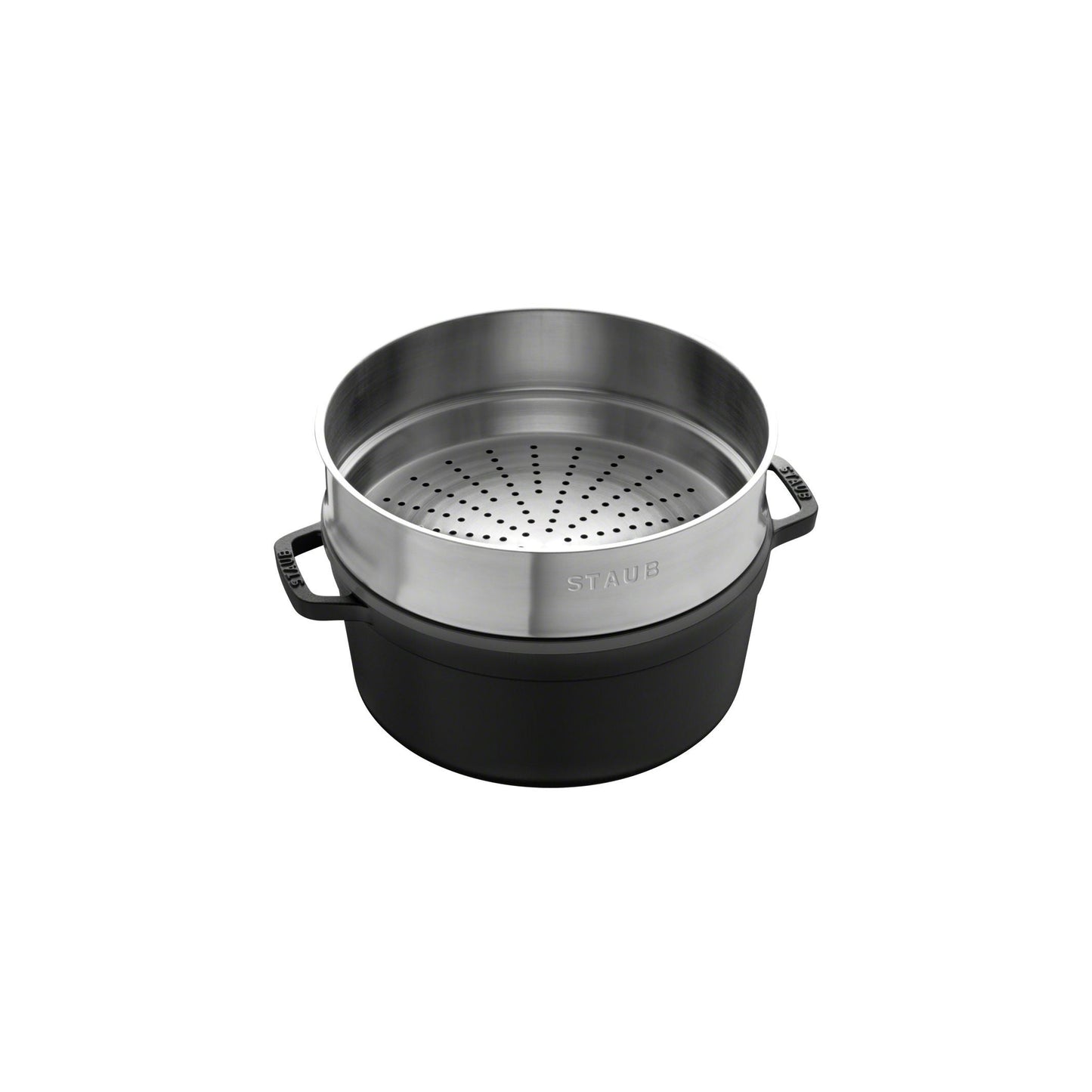 STAUB La Cocotte 5.25 L Cast Iron Round Cocotte With Steamer, Black