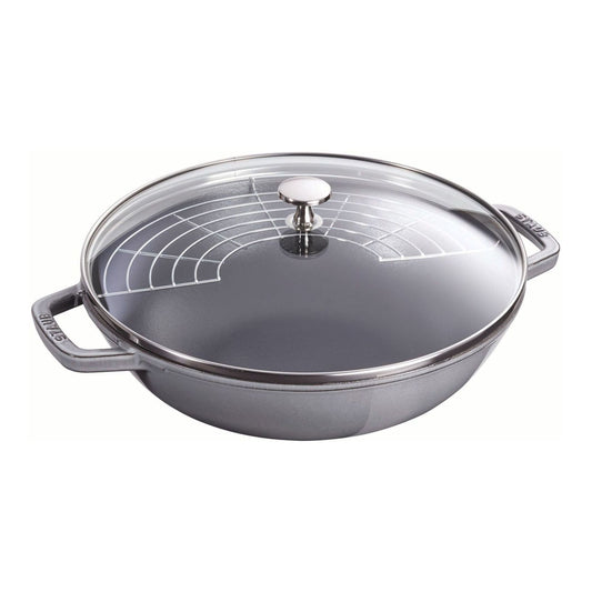 STAUB Specialities 30 cm / 12 inch Cast Iron Wok With Glass Lid, Graphite-Grey