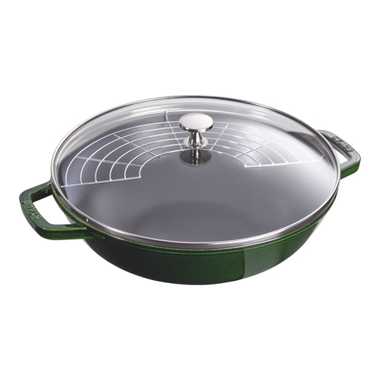 STAUB Specialities 30 Cm / 12 Inch Cast Iron Wok With Glass Lid, Basil-Green