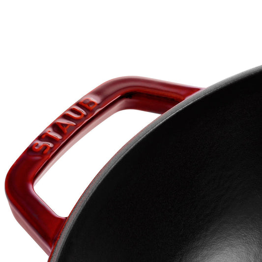 STAUB Specialities 30 Cm / 12 Inch Cast Iron Wok With Glass Lid, Grenadine-Red