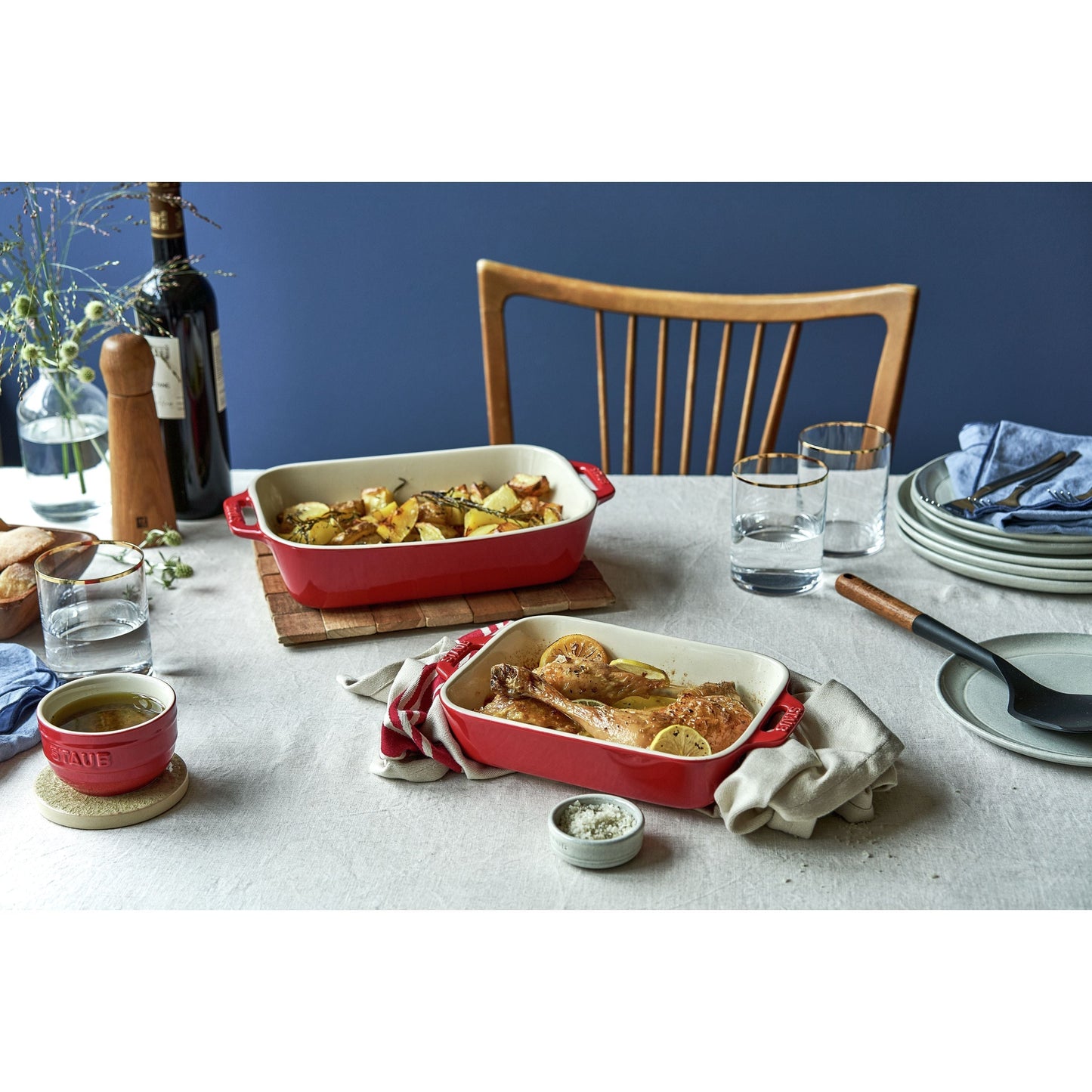 STAUB Ceramique Rectangular Baking Dish Set Cherry 2 Piece