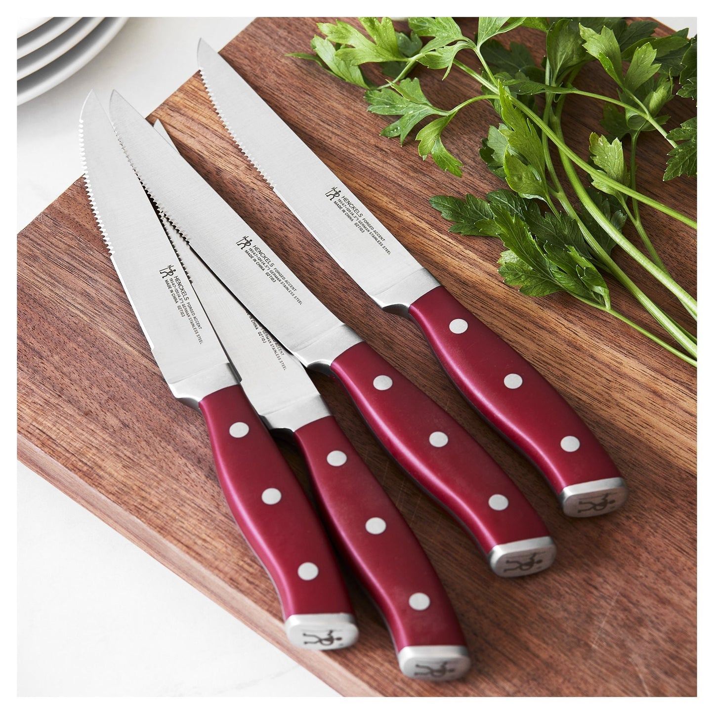 HENCKELS Forged Accent 4 Piece Steak Set, Red