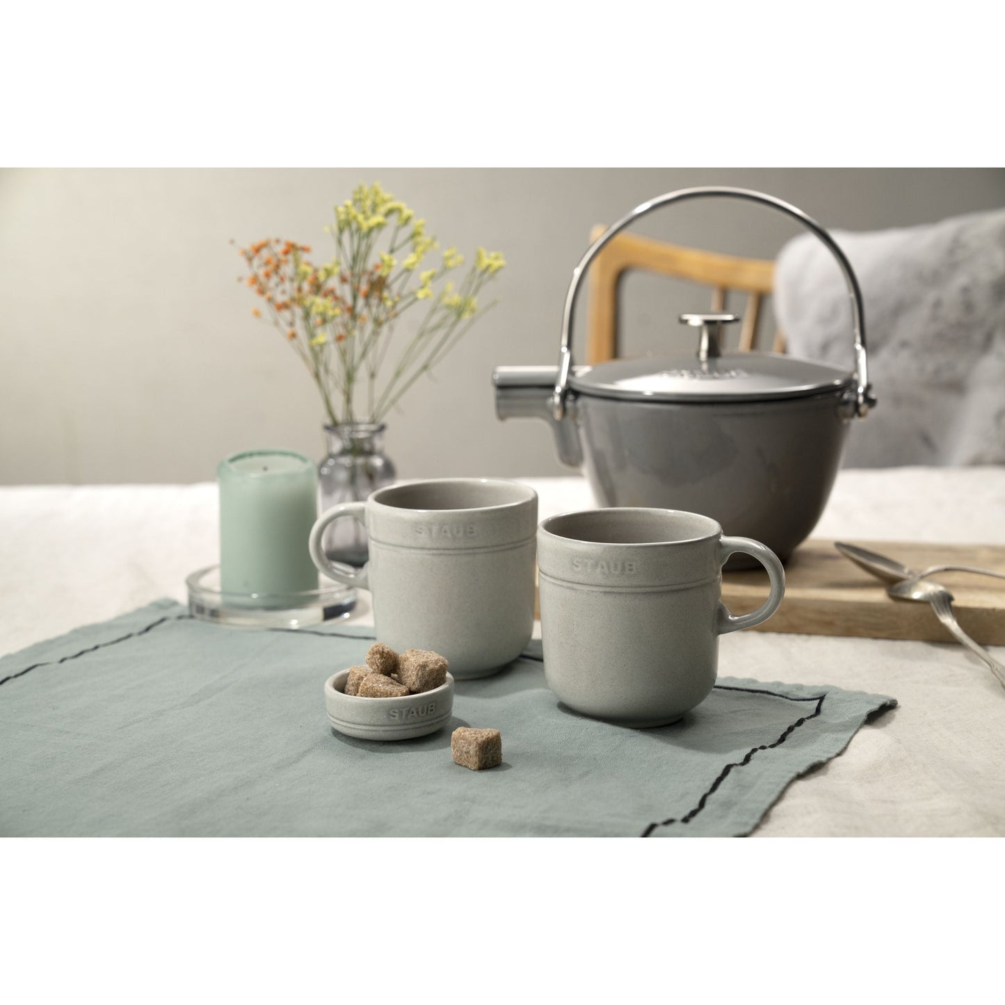 STAUB Dining Line 4 Piece Ceramic Condiment Bowl Set, White Truffle